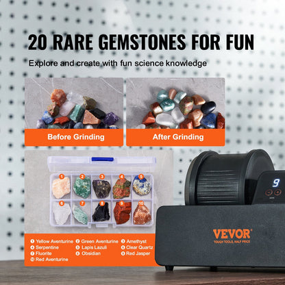 Professional Rock Tumbler Kit with 4-Speed Timer and Gemstones, 1.36 kg Capacity