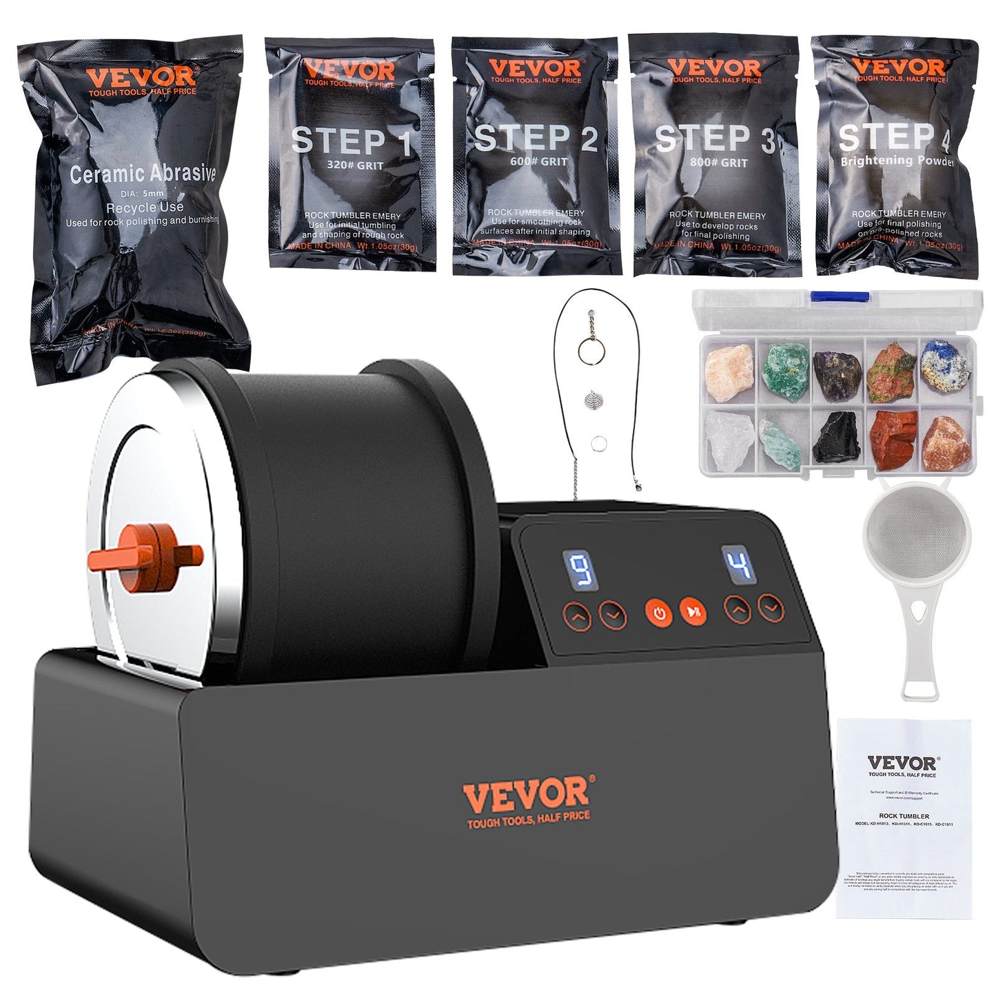 Professional Rock Tumbler Kit with 4-Speed Timer and Gemstones, 1.36 kg Capacity