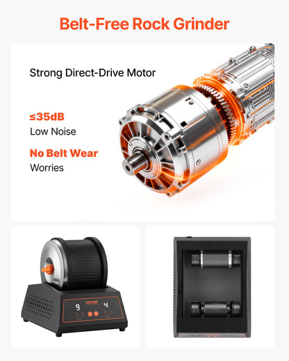Rock Tumbler Kit, 4lbs Rock Polishing Kit, 4 Speed Settings 9-Day Polishing Timer Stone Polishing Kit, Belt-Free Rock Polisher with Adapter & Overload Protection, Rock Polisher for Adults Kids
