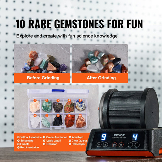 Pro Stone Tumbler Kit for Kids, 1 kg Barrel, 9-Day Timer, 4-Speed Settings
