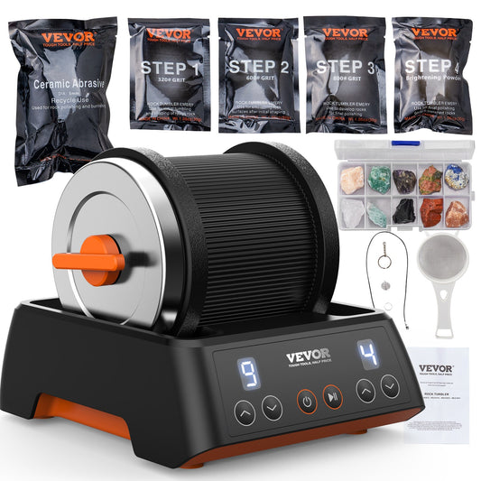 VEVOR Rock Tumbler Kit, Beltless Pro Stone Tumbler for Kids, 1lb Barrel/9-Day Timer/4