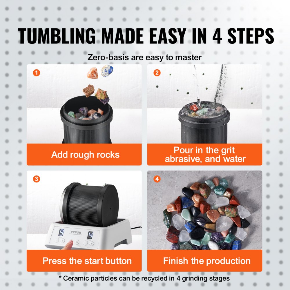 Rock Tumbler Kit, Beltless Pro Stone Tumbler for Kids, 1lb Barrel/9-Day Timer/4 Speeds, Advanced Rock Polisher includes 