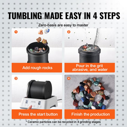 Rock Tumbler Kit, Beltless Pro Stone Tumbler for Kids, 1lb Barrel/9-Day Timer/4 Speeds, Advanced Rock Polisher includes 
