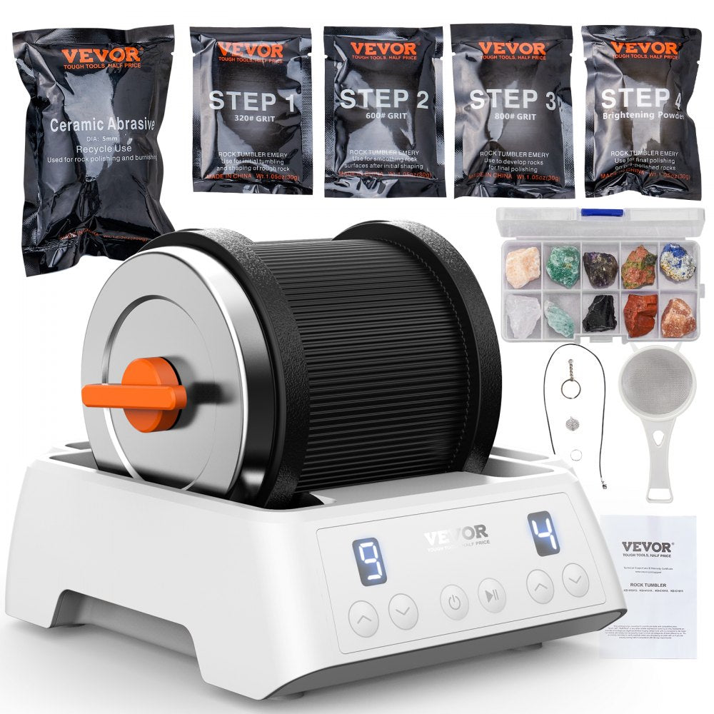 Rock Tumbler Kit, Beltless Pro Stone Tumbler for Kids, 1lb Barrel/9-Day Timer/4 Speeds, Advanced Rock Polisher includes 