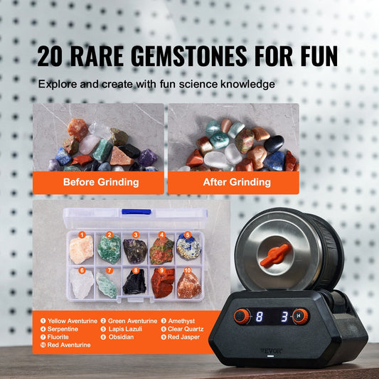Rock Tumbler Kit with 1.36 kg Capacity & 4 Polishing Grits, Low Noise