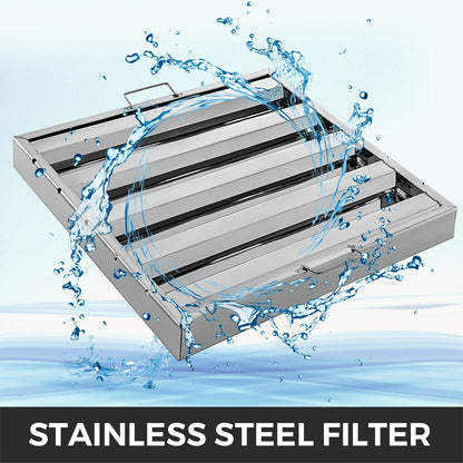 Commercial Kitchen Hood Filters, 6-Pack, 0.50 x 0.62m, 430 Stainless Steel, 4-Slot