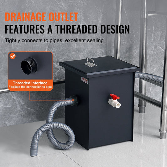 Commercial Grease Trap, 9 kg Carbon Steel, 4.6 GPM Oil-Water Separator