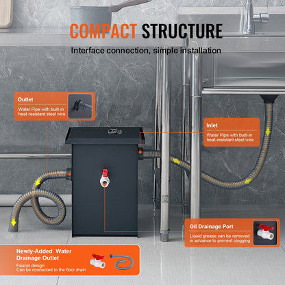 VEVOR Commercial Grease Trap, 8 LBS Grease Interceptor, Side Inlet Interceptor,