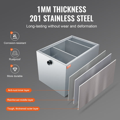 Stainless Steel 18 kg Grease Interceptor, 10 GPM, for Kitchen & Restaurant Use