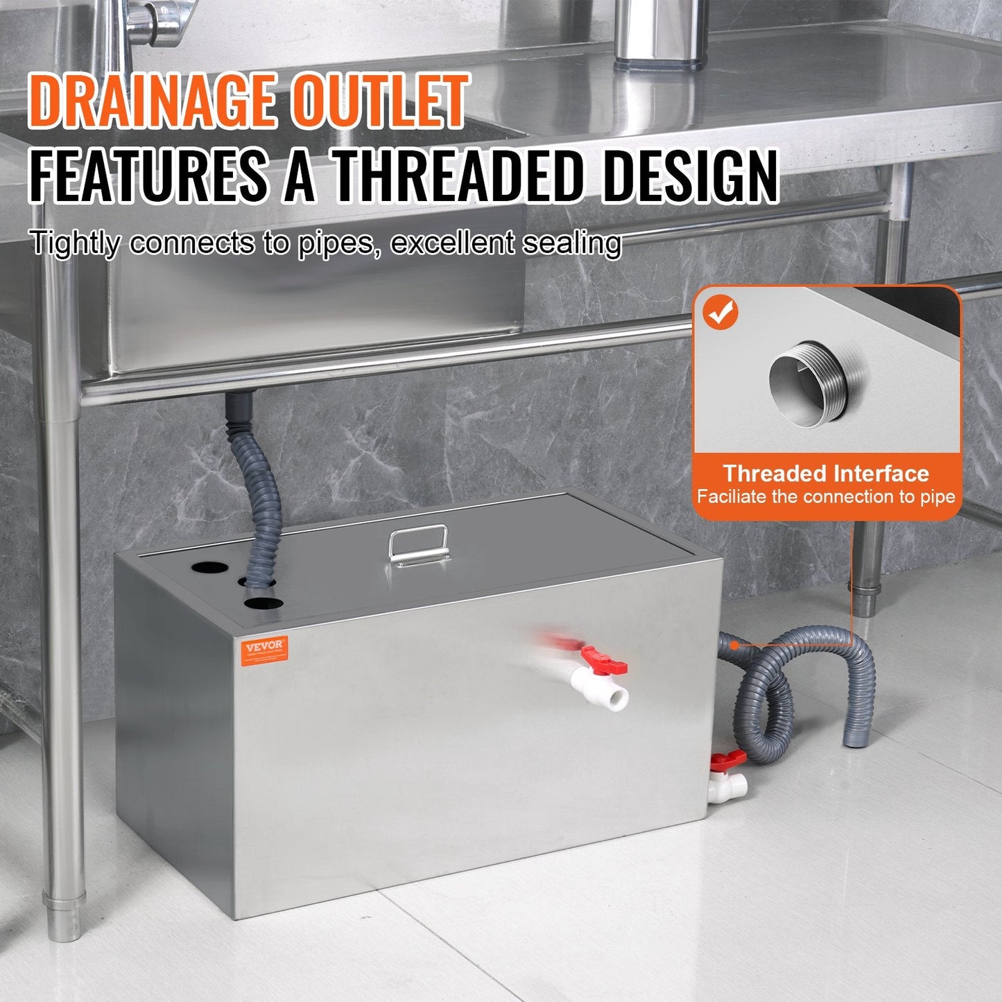 Commercial Stainless Steel Grease Trap, 11.3 kg, 6.4 GPM, Efficient Oil Separator