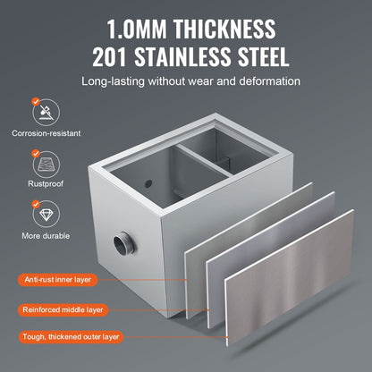Stainless Steel Grease Trap, 4 kg, Top Inlet, Under Sink, 2.8 GPM Separator
