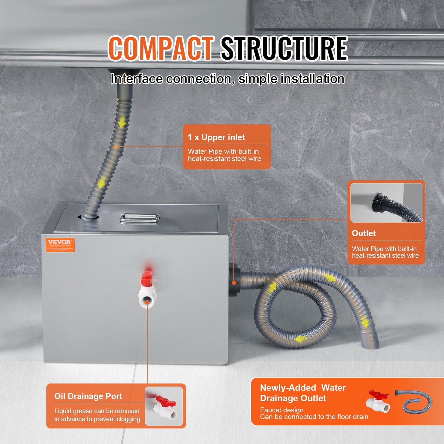 VEVOR Commercial Grease Trap, 8 LBS Grease Interceptor, Top Inlet Interceptor, Under