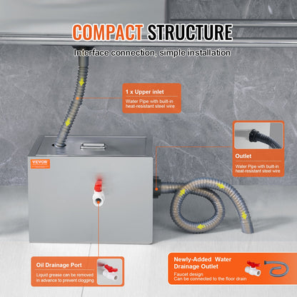 VEVOR Commercial Grease Trap, 8 LBS Grease Interceptor, Top Inlet Interceptor, Under