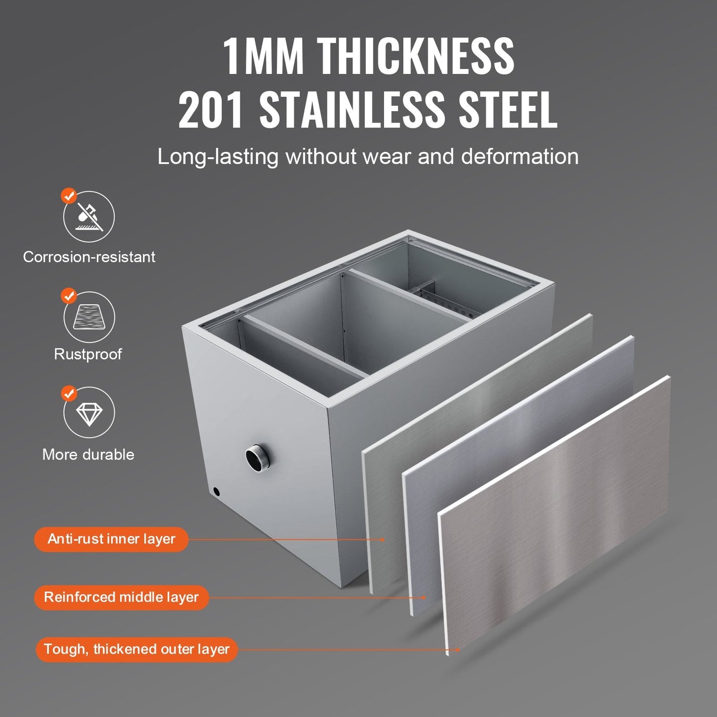 Commercial Stainless Steel Grease Trap, 18kg Oil Separator, 600x400x390 mm