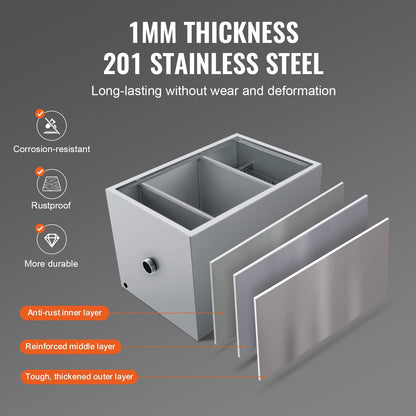 Commercial Stainless Steel Grease Trap, 18kg Oil Separator, 600x400x390 mm