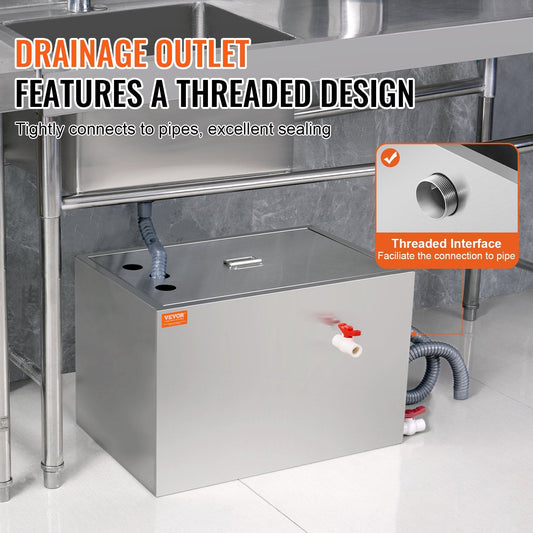Commercial Stainless Steel Grease Trap, 18kg Oil Separator, 600x400x390 mm