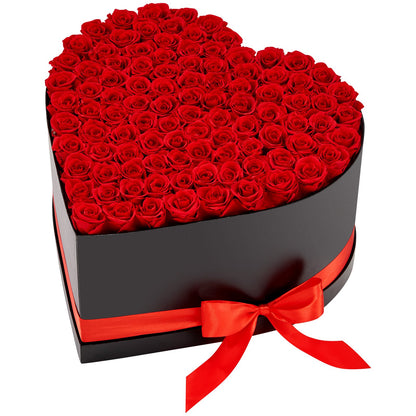 Forever Flowers, 100 Preserved Roses in a Heart Shape Box, Eternal Flowers Immortal Bouquet Birthday Present for Women Her Wife Mothers, Anniversary, Valentine's Day,Christmas, Red