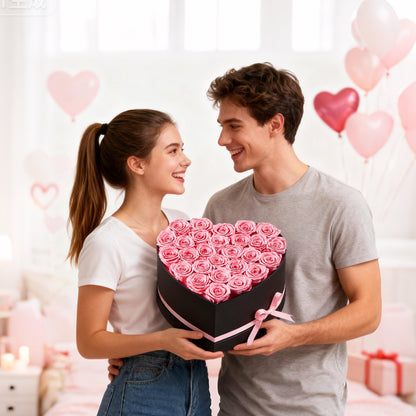 Forever Flowers, 27 Preserved Roses in a Heart Shape Box, Eternal Flowers Immortal Bouquet Birthday Present for Women Her Wife Mothers, Anniversary, Valentine's Day,Christmas, Pink