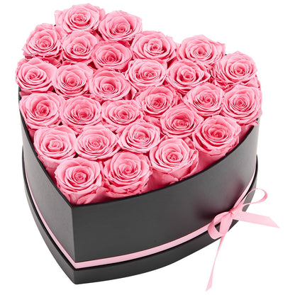 Forever Flowers, 27 Preserved Roses in a Heart Shape Box, Eternal Flowers Immortal Bouquet Birthday Present for Women Her Wife Mothers, Anniversary, Valentine's Day,Christmas, Pink