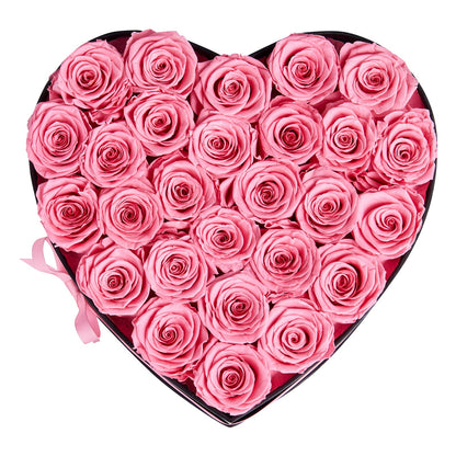 Forever Flowers, 27 Preserved Roses in a Heart Shape Box, Eternal Flowers Immortal Bouquet Birthday Present for Women Her Wife Mothers, Anniversary, Valentine's Day,Christmas, Pink