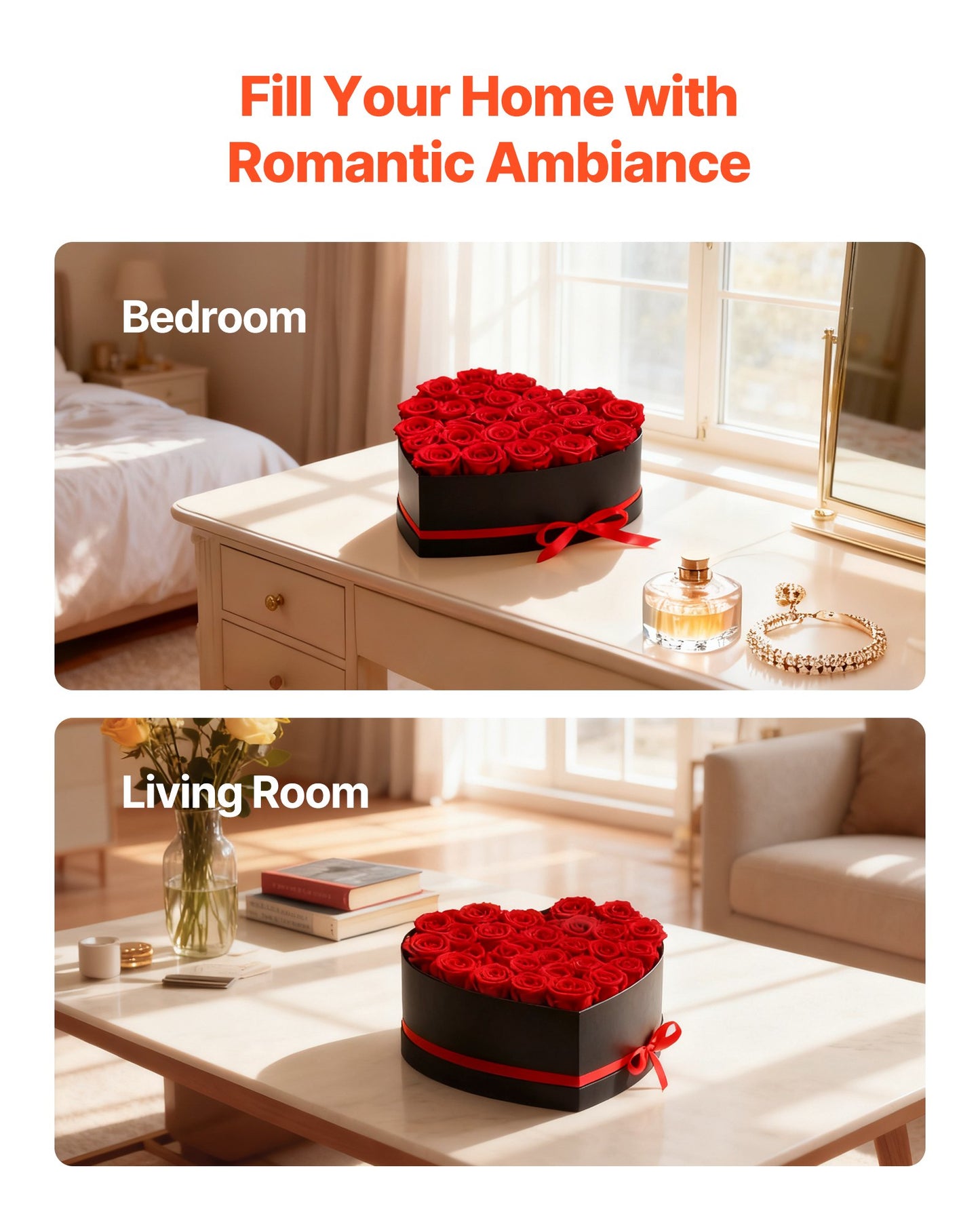 Forever Flowers, 27 Preserved Roses in a Heart Shape Box, Eternal Flowers Immortal Bouquet Birthday Present for Delivery Prime Women Her Wife Mothers, Anniversary, Valentine's Day,Christmas, Red