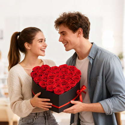 Forever Flowers, 27 Preserved Roses in a Heart Shape Box, Eternal Flowers Immortal Bouquet Birthday Present for Delivery Prime Women Her Wife Mothers, Anniversary, Valentine's Day,Christmas, Red
