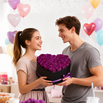 Forever Flowers, 27 Preserved Roses in Heart Shape Box, Eternal Flowers Immortal Bouquet Birthday Present for Women Her Wife Mothers, Anniversary, Valentine's Day,Christmas, Purple