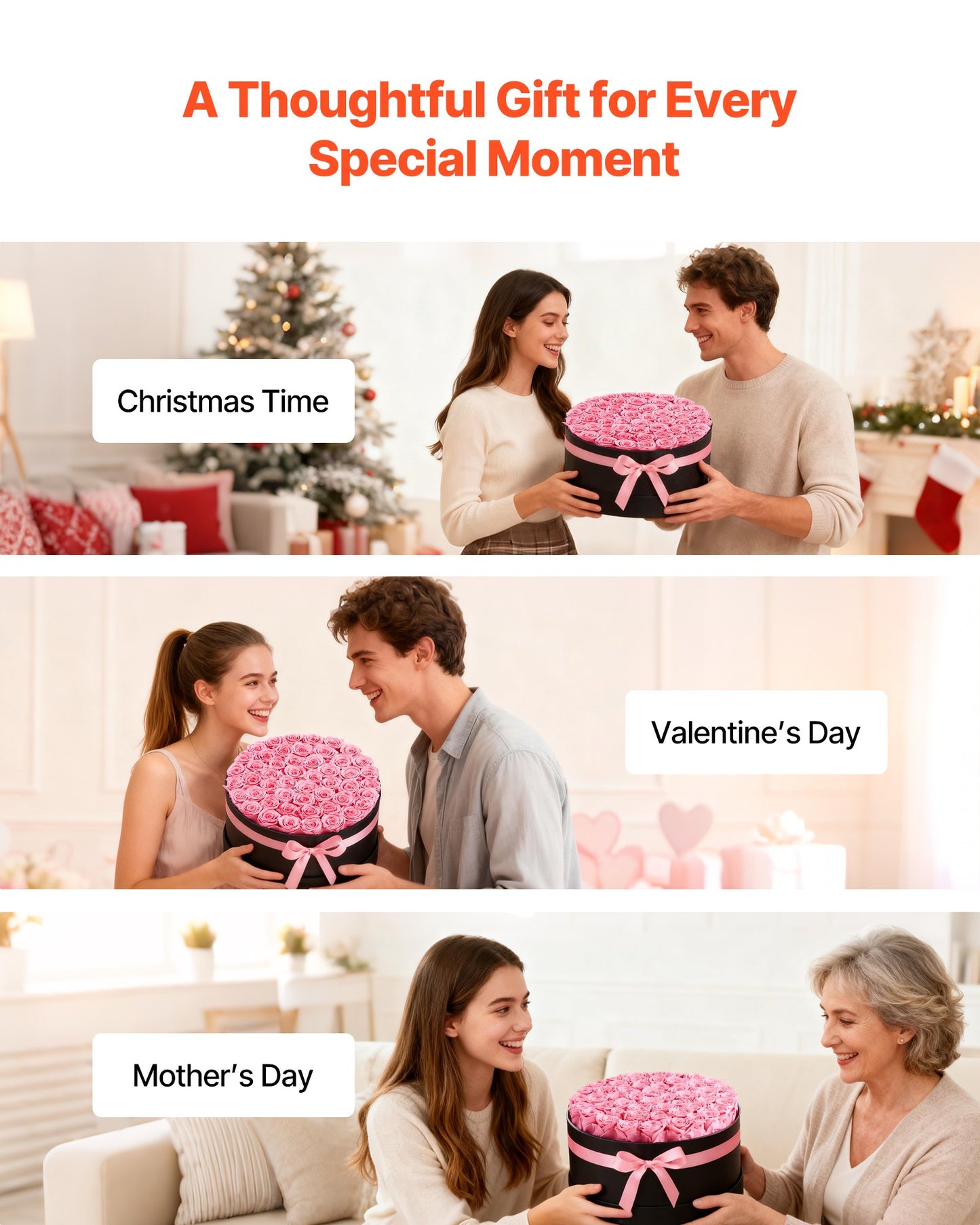 Forever Flowers, 50 Preserved Roses in a Box, Eternal Flowers Immortal Bouquet Birthday Present for Delivery Prime Women Her Wife Mothers, Anniversary, Valentine's Day,Christmas, Sweet Pink