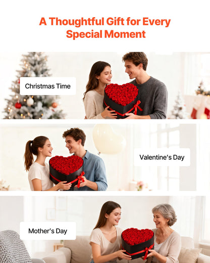 Forever Flowers, 50 Preserved Roses in a Heart Shape Box, Eternal Flowers Immortal Bouquet Birthday Present for Delivery Prime Women Her Wife Mothers, Anniversary, Valentine's Day,Christmas, Red