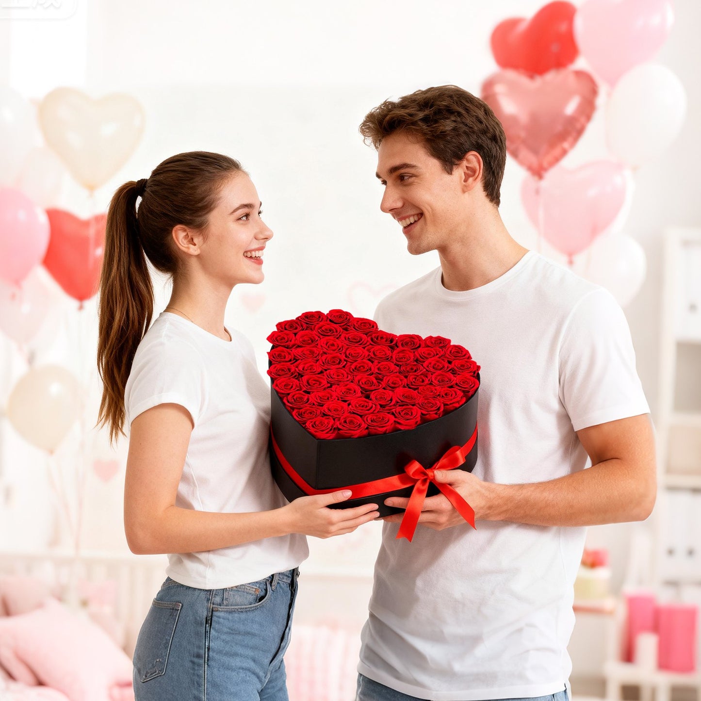 Forever Flowers, 50 Preserved Roses in a Heart Shape Box, Eternal Flowers Immortal Bouquet Birthday Present for Delivery Prime Women Her Wife Mothers, Anniversary, Valentine's Day,Christmas, Red