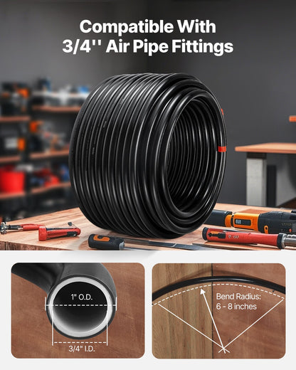 VEVOR Air Compressor Line Kit 3/4'' x 200FT PU Air Compressor Line System Black