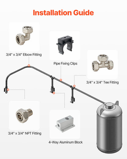 VEVOR Air Compressor Line Kit 3/4'' x 100FT PU Air Compressor Line System Black