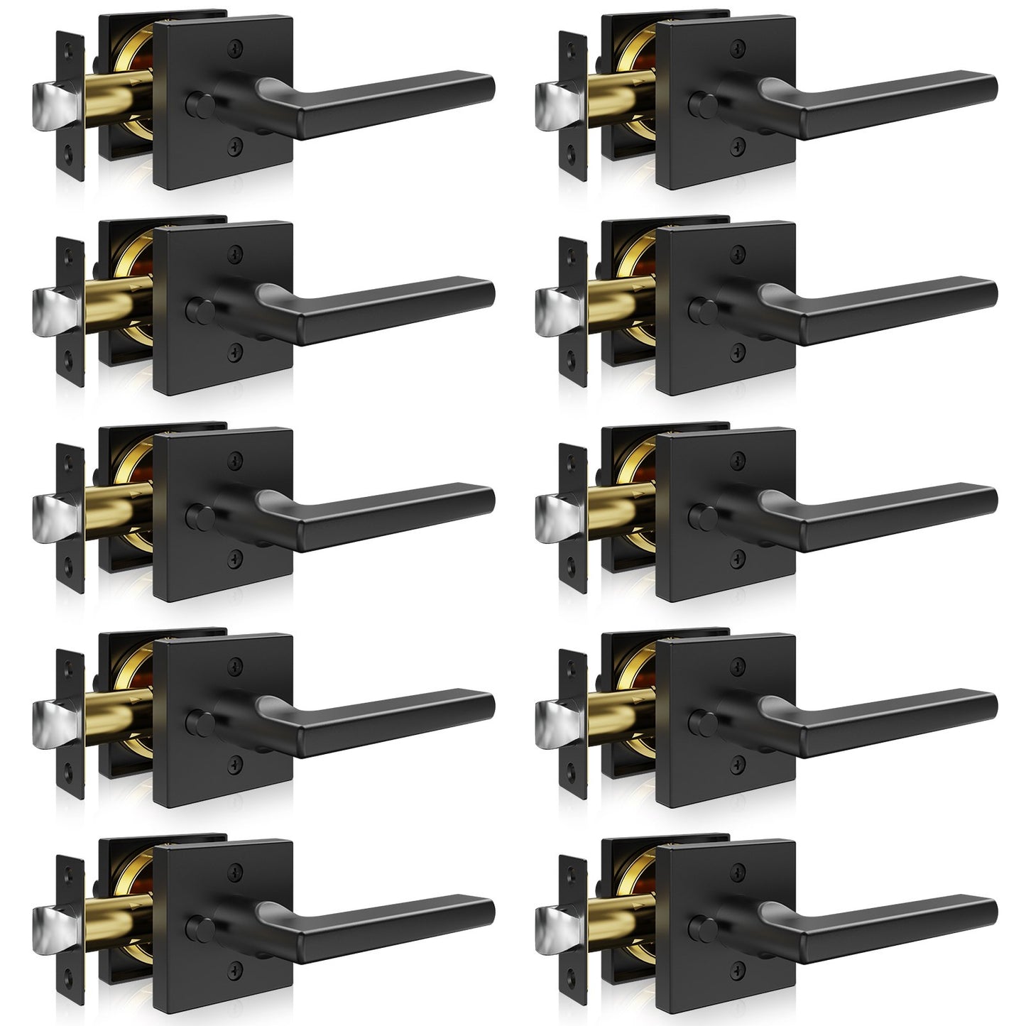 Privacy Door Handle 10 PCS Matte Black Square Door Lever Interior Reversible