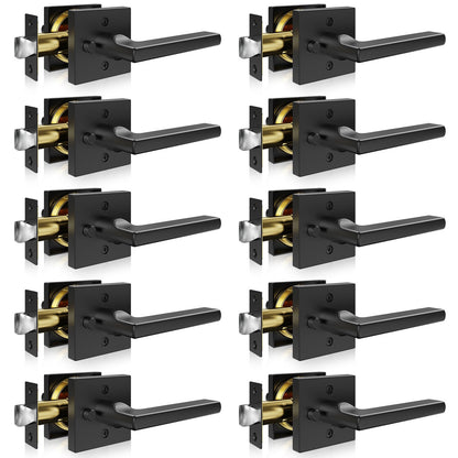 Privacy Door Handle 10 PCS Matte Black Square Door Lever Interior Reversible