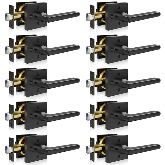 Privacy Door Handle 10 PCS Matte Black Square Door Lever Interior Reversible