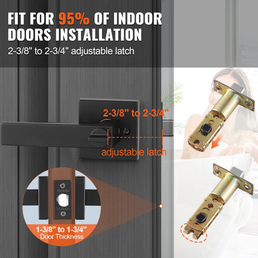 Privacy Door Handle 1 PC Matte Black Square Door Lever Interior Reversible Lever