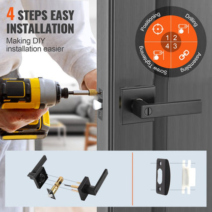 Privacy Door Handle 1 PC Matte Black Square Door Lever Interior Reversible Lever