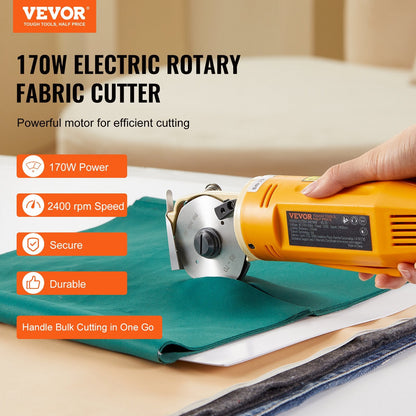 Electric Rotary Fabric Cutter, 170W, 25mm Cutting Thickness, Multi-Layer Use