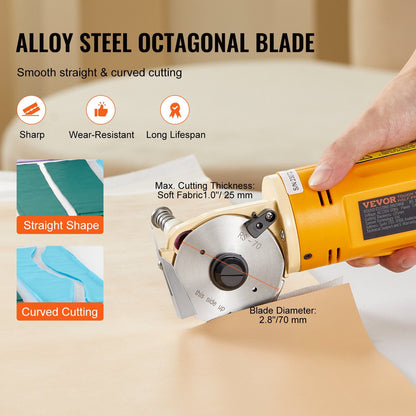 Electric Rotary Fabric Cutter, 170W, 25mm Cutting Thickness, Multi-Layer Use