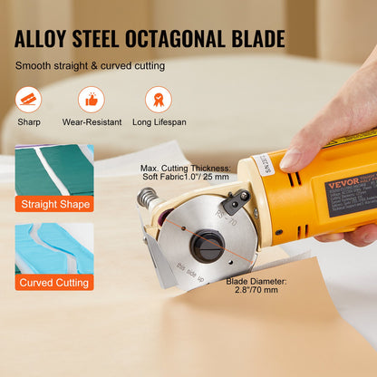 VEVOR Fabric Cutter, 170W Electric Rotary Fabric Cutting Machine, 1" Cutting Thickness,