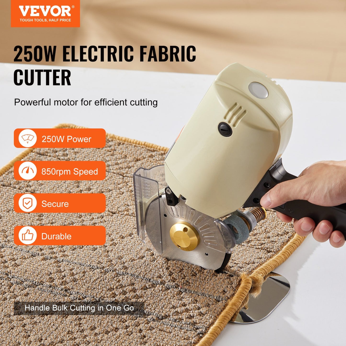 VEVOR Fabric Cutter, 250W Electric Rotary Fabric Cutting Machine, 1.1" Cutting Thickness,