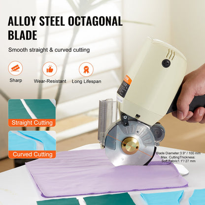VEVOR Fabric Cutter, 250W Electric Rotary Fabric Cutting Machine, 1.1" Cutting Thickness,