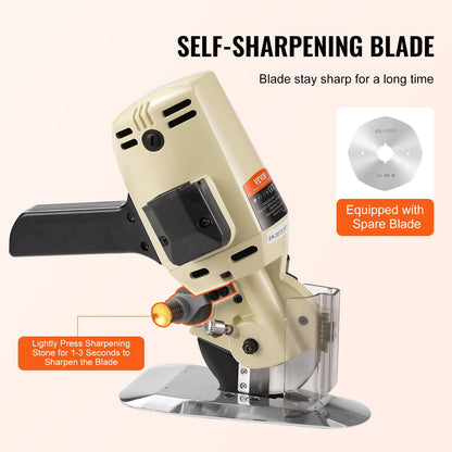 Electric Rotary Fabric Cutter, 250W, 27mm Cutting Thickness, Alloy Steel Blade