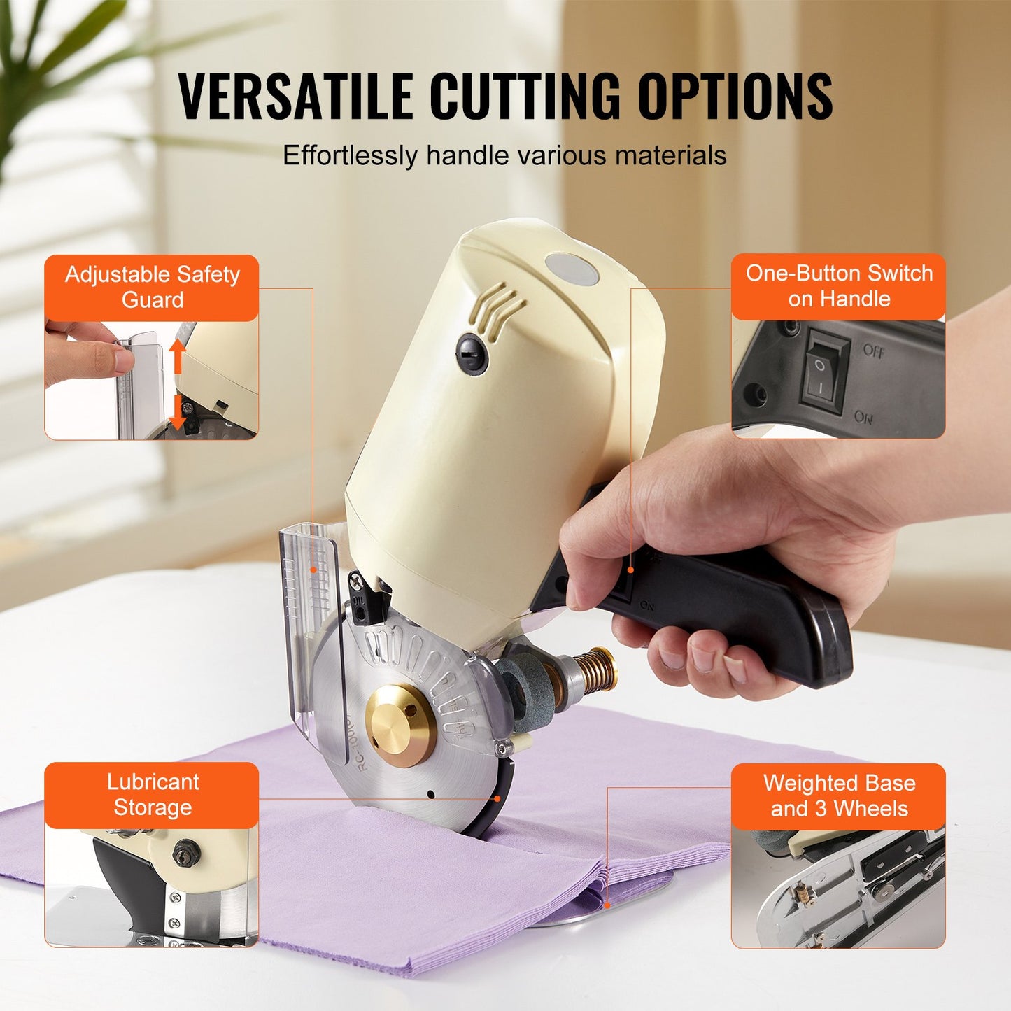 VEVOR Fabric Cutter, 250W Electric Rotary Fabric Cutting Machine, 1.1" Cutting Thickness,