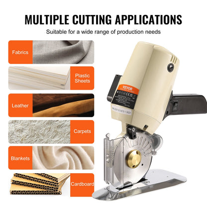 Electric Rotary Fabric Cutter, 250W, 27mm Cutting Thickness, Alloy Steel Blade