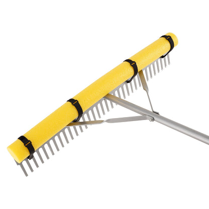 Landscape Rake, 914 mm Wide Head 2590 mm Handle, Large Heavy Duty Aluminum Landscaping Leaf Rake Tool, Asphalt Level for Loosening Soil, Garden & Yard, Pond Gravel & Beach Lawn Care, 15.8m Rope