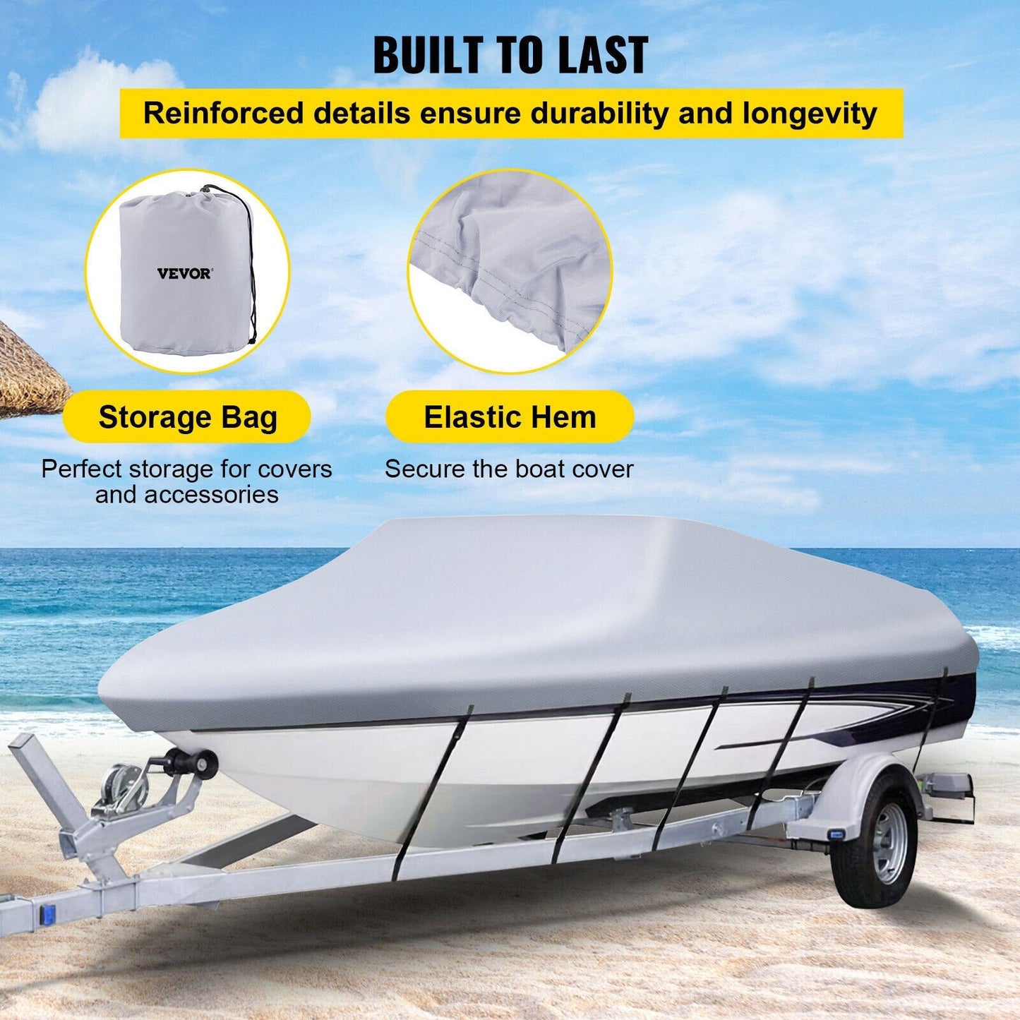 Waterproof 4.3m-4.9m Boat Cover, Heavy Duty Marine Grade with Reinforced Straps