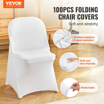 White Stretch Spandex Chair Covers, Universal Fit, 100-Pack, for Events