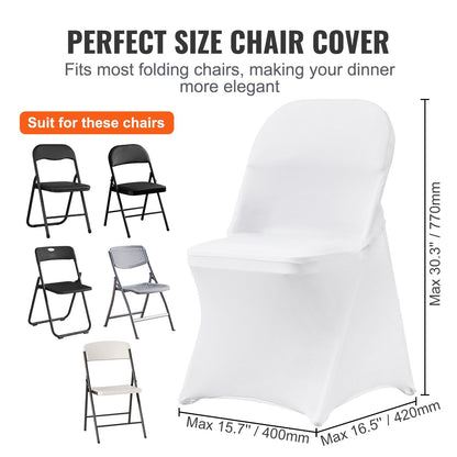 White Stretch Spandex Chair Covers, Universal Fit, 100-Pack, for Events