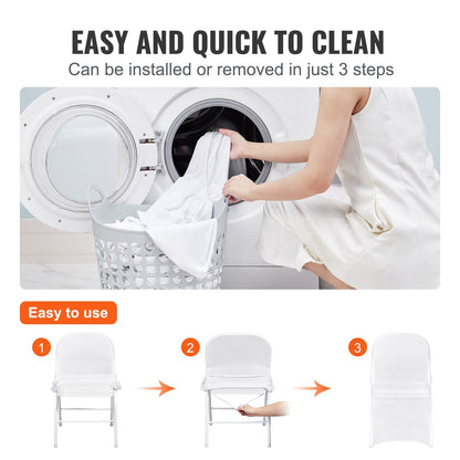 White Stretch Spandex Chair Covers, Universal Fit, 100-Pack, for Events